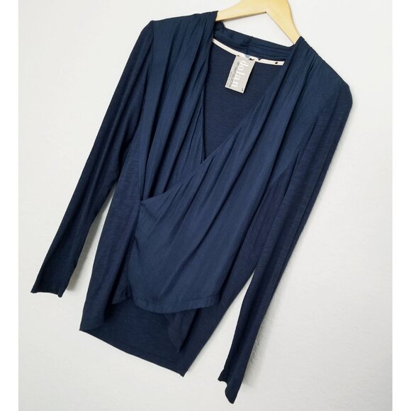 Anthropologie Dolan Left Coast Collection Navy Long Sleeve Tulip Faux Wrap Top S - Picture 13 of 13